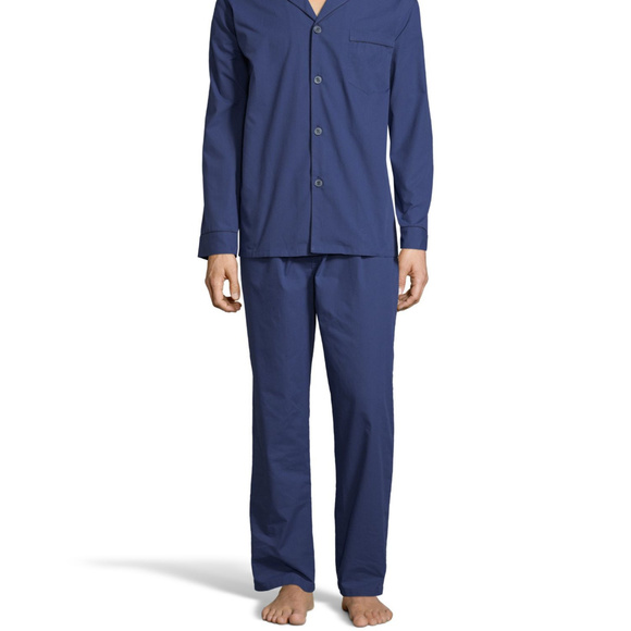 Hanes Long Sleeve, Pant Woven Pajama Set Navy Blue - Picture 4 of 6